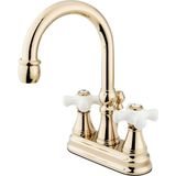 Frefly Store Kingston Brass KS2612PX Vali Pirinç Açılır ve Porselen Çapraz Saplı 4 Inç Centerset Lavabo Bataryası, Parlak Pirinç