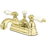 Frefly Store Kingston Brass KS3602PL Restorasyon 10 cm Merkez Seti Porselen Kol Saplı Lavabo Musluğu, Cilalı Pirinç