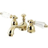 Frefly Store Kingston Brass KS3952WLL Wilshire Mini Geniş Lavabo Bataryası, Kristal Kollu Tutacak, 10,96 cm Ağız Erişiminde, Cilalı Pirinç - Adaçayı Yeşili