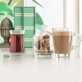 Frefly Store Lav Sohbet Cam Bardak Seti 19'lu (6 Çay Bardağı, 6 Çay Tabağı, 6 Kupa, 1 Şekerlik) - 00-Siyah - Beyaz
