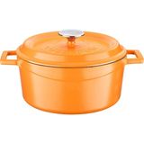Frefly Store Lava Metal Spring Serisi - Döküm Tencere, Yuvarlak, 24 Cm, Mat Emaye, Parlak Siyah Taban, Turuncu - 0 - 19 L