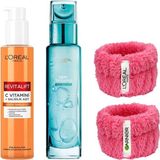 Frefly Store L’oréal Paris Revitalift Clinical [c Vitamini + Salisilik Asit] Gözenek Karşıtı Temizleme Jeli & Nem Terapisi Aloe Vera Suyu Kuru ve Hassas Ciltler Krem 70ML + Hediye Havlu Bileklik 2'li Set - 1 lt