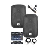 Frefly Store MAXI-12A-MİXER Set 2 Adet 12 Inç Aktif Hoparlör Mikser ve Mikrofon Ses Sistemi (1200W + 1200W)
