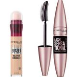 Frefly Store Maybelline New York Instant Anti Age Eraser Kapatıcı - 01 Light & Lash Sensational Yelpaze Etkili Intense Black Maskara - Ekstra Siyah Makyaj Seti - 001 Brown