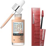 Frefly Store Maybelline New York Super Stay Vinyl Ink Uzun Süre Kalıcı Likit Parlak Ruj 35 Cheeky & Super Stay Skin Tint Fondöten - 10 Makyaj Seti