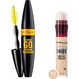 Frefly Store Maybelline New York The Colossal Go Extreme Leather Black Maskara Ekstra Siyah + Instant Anti Age Eraser Kapatıcı, 00 Ivory - --