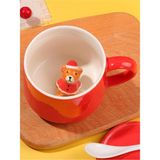 Frefly Store Mukko Home 3D Kırmızı Şapkalı Ayıcık Sevimli Biblo Sürpriz Porselen Kupa 350 Ml, Şık ve Eğlenceli,kırmızı - 00-Siyah - Beyaz