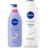 Frefly Store Nivea Creme Soft Kremsi Dokunuş Duş Jeli 750ML ve Değerli Yağlar Içeren Nemlendirici Vücut Losyonu 400ML