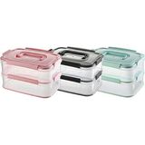 Frefly Store Orret Home 2x1,8 L Çift Katlı Plastik Yemek Taşıma Kutusu 3,6 L Saklama Kabı Sızdırmaz Contalı Şeffaf Kilitli Sefer Tası Beslenme Kabı Lunch Box Erzak Kabı (1 Adet) - Adaçayı