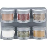 Frefly Store Orret Home 6’lı Standlı Baharatlık Plastik Şeffaf Kaşıklı Baharat Standı Duvara Asılabilir ve Masa Üstü Kullanılabilir Baharat Seti Mutfak Organizer - 0,2 kg