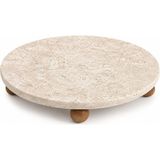 Frefly Store Orret Home Traverten Sunumluk Ahşap Ayaklı Doğal Taş Sunum Tepsisi Yuvarlak Mermer Sunumluk Dekoratif Tepsi Kahvaltılık Meyvelik Pasta Servis Tabağı (25 Cm) - 0 - 19 L