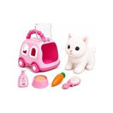Frefly Store Oyuncak Sesli Işıklı Yürüyen Hareketli Köpek Kedi Tavşan Taşıma Çantalı Aksesuarlı Set Taşınabilir Çanta Emekleme Oyuncağı Aksesuarlı Çocuklar Için Eğitici Hayvan Sevgisi (Pembe-Kedi)