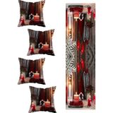 Frefly Store Pelangi Yılbaşı Çorabı Mum Ahşap Masa Değişik Ranır Modelleri Dekoratif 4'lü Kırlent Kılıfı Runner Seti, Gri-Kırmızı 40 x 140 - 0,60 x 19 x 29 cm - 51R-Turuncu