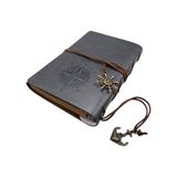 Frefly Store Retro Vintage Pusula Baskılı Çapa ve Dümen Kolye Uçlu Deri Kapaklı Günlük Not Defteri Denizci Defter Özel Tasarım Hediyelik Gri