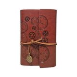 Frefly Store Retro Vintage Saat ve Çark Baskılı Saat Kolye Uçlu Deri Kapaklı Günlük Not Defteri Zamanın Kıymetini Bilenlere Özel Tasarım Hediyelik Koyu Kahve