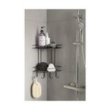 Frefly Store Sas Haus Banyo Köşe Rafı Askılı Duş Organizeri ve Şampuanlık 2 Katlı Siyah Ek-02