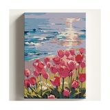 Frefly Store Sayılarla Boyama Tuval Hobi Seti Sahilde Laleler Temalı Fırça ve Boya Dahil Set (Çıtalı) 40X50 cm Kendin Yap Sayılarla Tuval Boya Kiti (Kasnaklı) - 41 Delft Blue