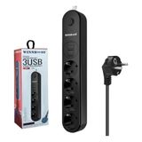 Frefly Store Senon Akıllı Çoklu Priz 4 Avrupa Tipi Soket 2 USB 1 Type-C Bağlantı Noktalı 2 Metre Kablo Ev ve Ofis Için Uzatma Kablosu - Ahşap - Bej - Siyah