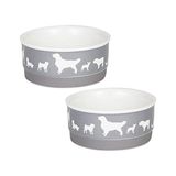 Frefly Store Seramik Köpek Sı ve Su Kasesi Seti, Çıkarılabilir Kaymaz Halka Taban, Mikrodalga ve Bulaşık Makinesinde Yıkanabilir, Küçük, 4,25X2, Gri, 2 Adet