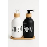 Frefly Store Şık Ikili Bulaşık Deterjanlık ve Sabunluk Seti, Bambu Tepsili