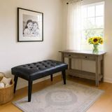 Frefly Store Siyah Deri Kapitone Bank Bench Oturma Pufu | Modern Salon Antre Puf Ayakkabılık Önü Koltuk 90 * 45 - 701 - Siyah