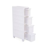 Frefly Store Songmıcs 4 Çekmeceli Raf, 4 Katlı 2 Ayrı Parça Kullanım, Mutfak Rafı Banyo Raf Standı Tekerlekli Niş Raf 84,5 cm Yükseklik, Beyaz KFR05W