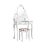 Frefly Store Songmıcs Makyaj Masası, Ayna ve Tabure ile Oyuk Makyaj Masası, 4 Çekmece, Eğim Koruması, Beyaz RDT04W, 75 x 40 cm