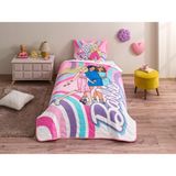 Frefly Store Taç Barbie Imagine Standart Pamuk-Polyester Nevresim Takımı, Pembe, Tek Kişilik - 001-Renkli