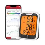 Frefly Store Thermopro TP358 Dahili Saatli Termometre Higrometre, Bluetooth Dijital Ev Termometresi, Veri Depolama ve Oda Için Uyarı Fonksiyonlu Arkadan Aydınlatmalı Nem Ölçer