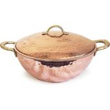 Frefly Store Turna Bakır Wok Tava 25 cm Kapaklı El Dövme Kırmızı TURNA4812-1