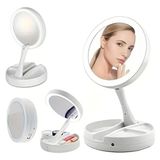 Frefly Store USB Şarjlı LED Makyaj Aynası, 10X Büyüteç, Katlanabilir Tasarım, 15.5cm Çap