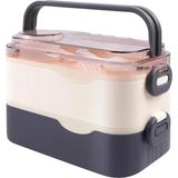 Frefly Store Vagonlife Bento 1350ML Lunchbox 2 Katlı 3 Bölmeli ve Sosluklu Çelik Sefer Tası Yemek Kutusu Çatal Kaşık Hediyeli (Lacivert) - Ahşap - Bej