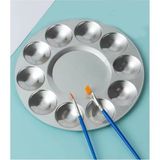 Frefly Store Yuvarlak Metal Palet 1 Adet Metal Boya Paleti 10 Hazneli 17 cm Paslanmaz Resim Boyama Paleti Fırça Hediyeli