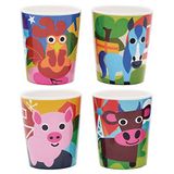 French Bull 4pc Toddler Çocuk Besleme Melamin Sofra Takımı BPA İçermeyen Bulaşık Makinesi Güvenli, Dayanıklı Tabak, Fincan, Kase, Bölünmüş Tepsi Yemek Takım Seti, Meyve Suyu, Çiftlik, 4 parça meyve