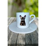 French Bulldog Köpek Baskılı Türk Kahvesi Fincanı Tabaklı Kişiye Özel Model 7