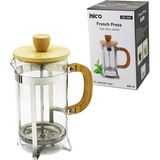French Press Metal Kafes - Bambu Sap Bambu Kapak 600ML Cam Bitki Süzgeçi (50001) - Ahşap