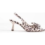 Fresco Scarfs Bej Leopar Fiyonklu Kitten Topuklu Slingback Kadın Ayakkabı FS08MS24E