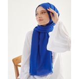 Fresco Scarfs Kadın Tesettür Ipeksi Pamuk Jakar F Desen Şal - Saks Mavi