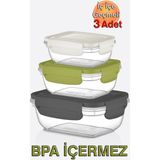 Fresh Box Kilitli Dikdörtgen Saklama Kabı (400,800,1400 Ml) (Üçlü Set)