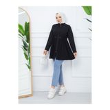 FRESH FASHION İTHAL DABIL KUMAŞ KADIN BELİ AYARLANABİLİR BAĞAÇIKLI ALTI PLİSELİ FERMUARLI TUNİK