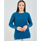 Fresh Moda Anne Kazağı Indigo Mavisi Merserize Esnek Likralı Düğme Detaylı Bluz Kazak - Indigo - Mavi