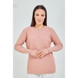 Fresh Moda Anne Kazağı Pudra Merserize Esnek Likralı Düğme Detaylı Bluz Kazak - 2XL