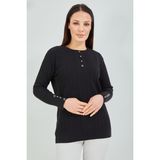 Fresh Moda Anne Kazağı Siyah Merserize Esnek Likralı Düğme Detaylı Bluz Kazak - 2XL