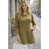 Fresh Moda Kadın Merserize Saç Örgü Standart Tunik Kazak - Yağ Yeşili