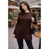 Fresh Moda Kadın Merserize Yırtmaçlı Genç Anne Mevsimlik Kazak - Kahverengi - Standart