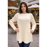 Fresh Moda Kadın Merserize Yırtmaçlı Genç Anne Mevsimlik Kazak - Krem - Standart