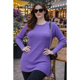 Fresh Moda Kadın Merserize Yırtmaçlı Genç Anne Mevsimlik Kazak - Lila - Standart
