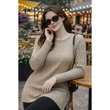 Fresh Moda Kadın Merserize Yırtmaçlı Genç Anne Mevsimlik Kazak - Taş - Standart