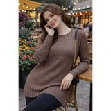 Fresh Moda Kadın Merserize Yırtmaçlı Genç Anne Mevsimlik Kazak - Vizon - Standart