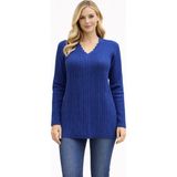 Fresh Moda Kadın V Yaka Triko Esnek Anne Mevsimlik Kazak - Saks Mavisi - XL